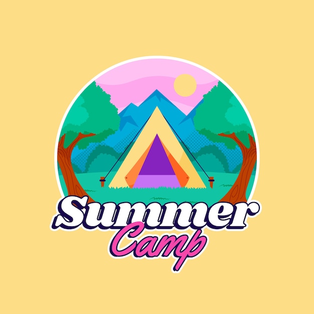 Vector gratuito plantilla de logotipo plano para campamento de verano