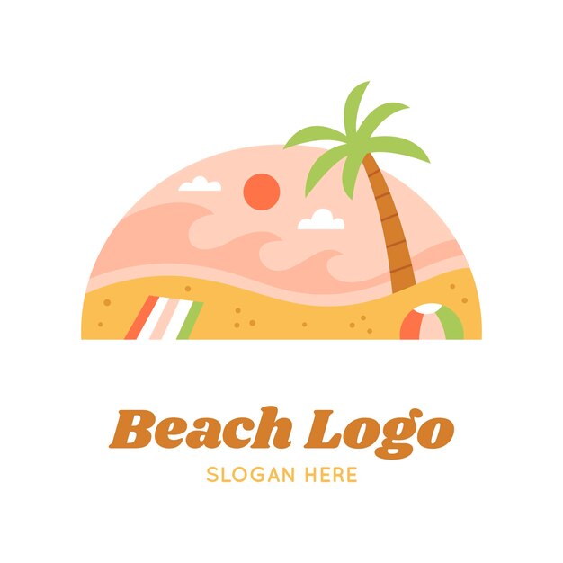 Plantilla de logotipo de playa dibujada a mano