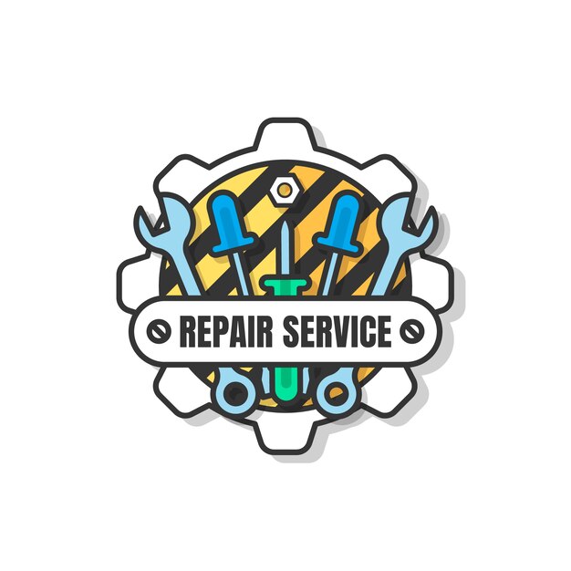 Plantilla de logotipo de reparación mecánica dibujada a mano