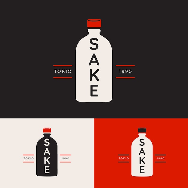 Vector gratuito plantilla de logotipo de sake plano plano dibujado a mano