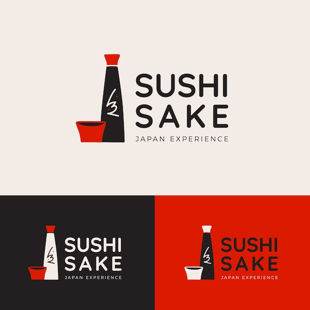 Vector gratuito plantilla de logotipo de sake plano plano dibujado a mano