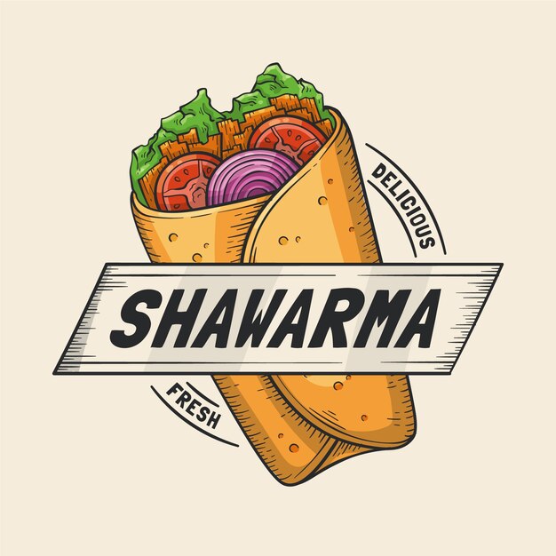 Plantilla de logotipo de shawarma dibujado a mano