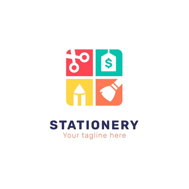 Plantilla de logotipo de tienda de papelería de diseño plano