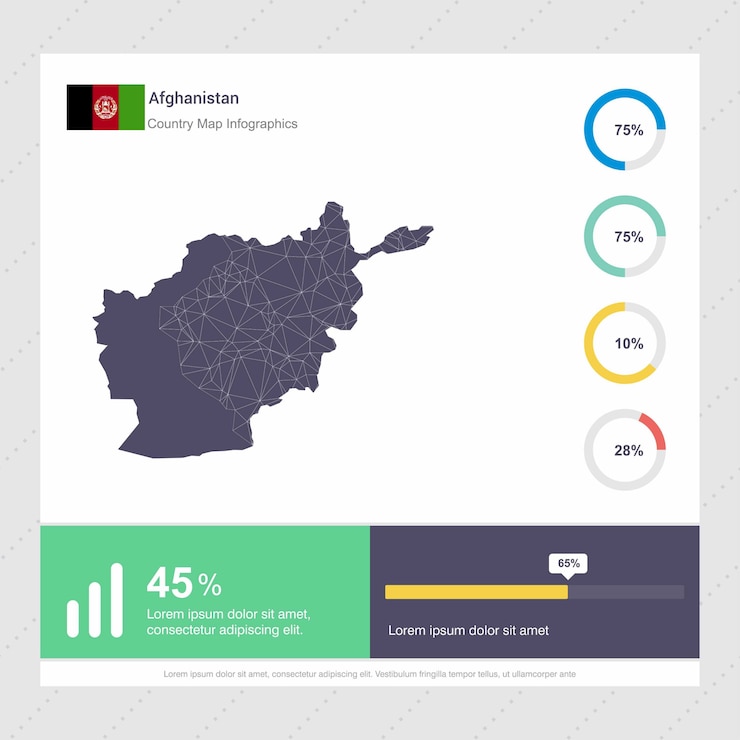 Vector gratuito plantilla de mapa de afganistán y bandera infografía