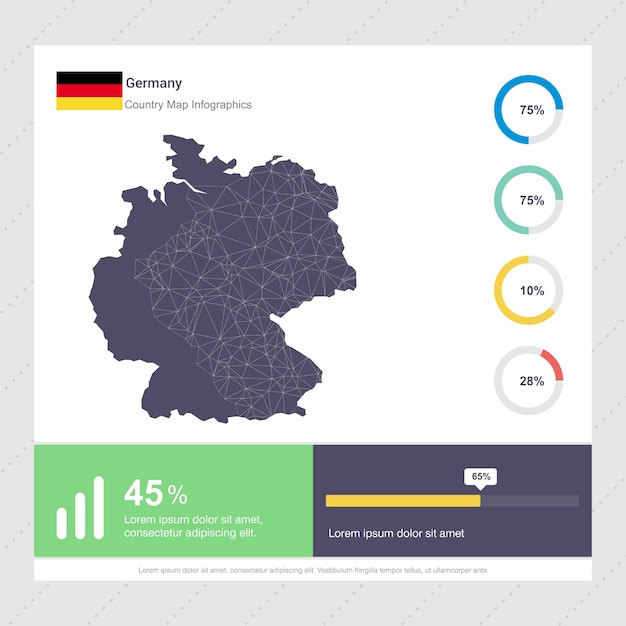 Vector gratuito plantilla de mapa de alemania y bandera infografía