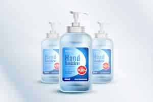 Vector gratuito plantilla de maqueta de contenedor de botella de desinfectante de manos en estilo realista