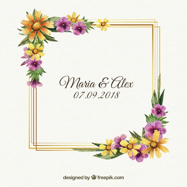 Vector gratuito plantilla de marco de boda floral