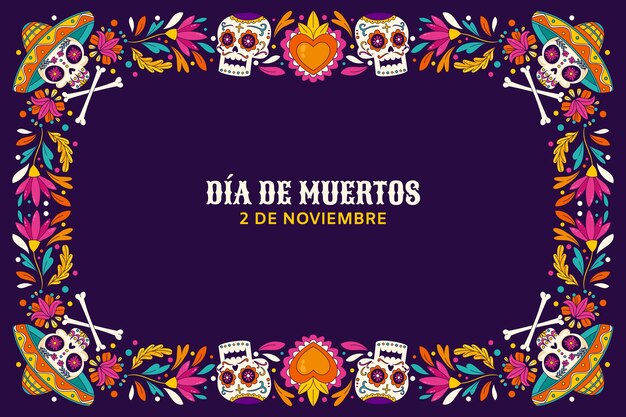 Plantilla de marco dibujado a mano para la celebración del dia de muertos