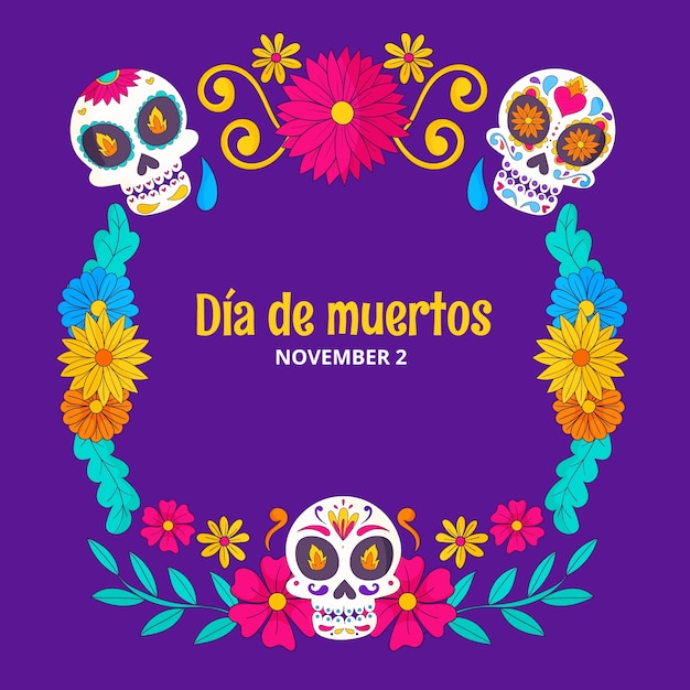Plantilla de marco dibujado a mano para la celebración del dia de muertos