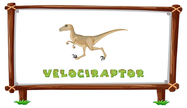 Plantilla de marco con dinosaurios y diseño de velociraptor de texto dentro