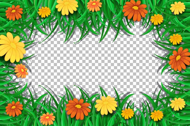 Plantilla de marco de flores y hojas sobre fondo transparente