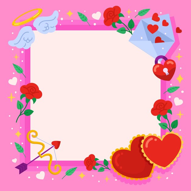 Plantilla de marco de foto de amor dibujada a mano