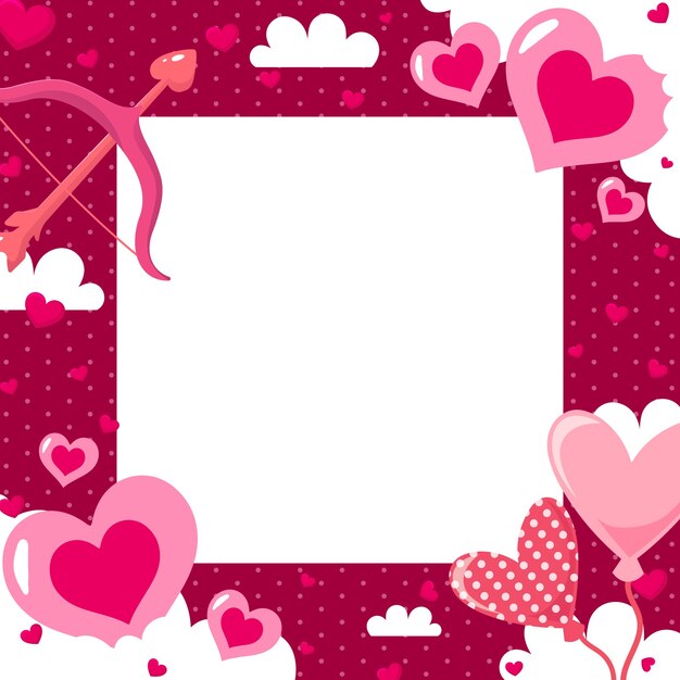 Plantilla de marco de foto de amor de diseño plano