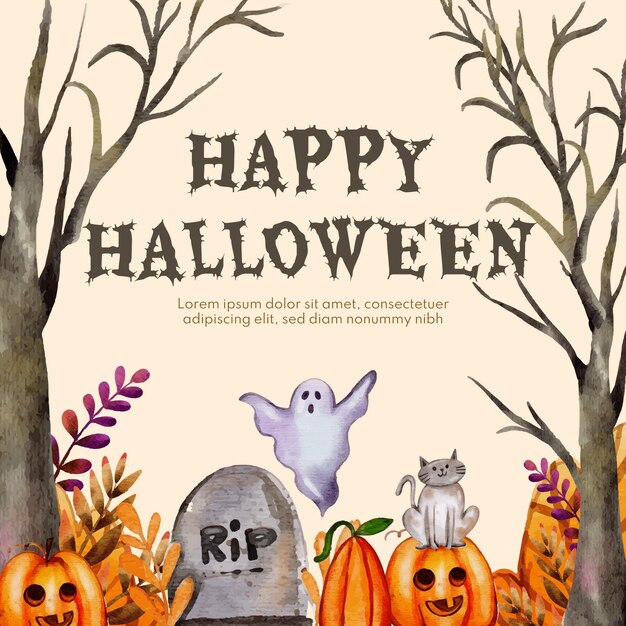 Plantilla de marco de halloween en acuarela