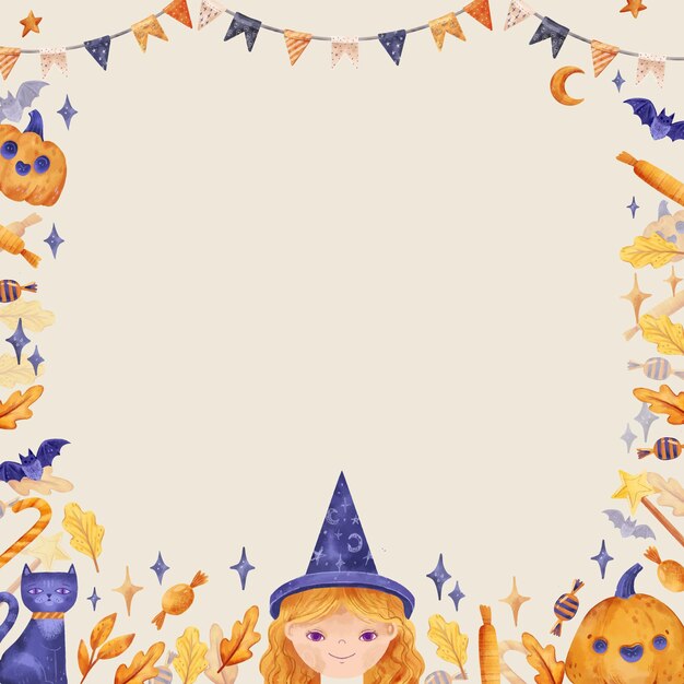 Plantilla de marco de halloween en acuarela