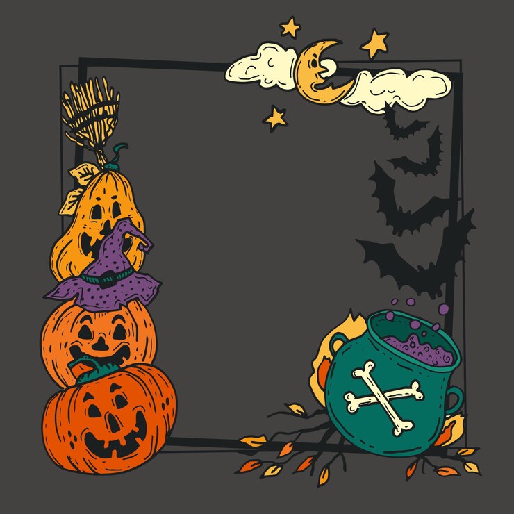 Vector gratuito plantilla de marco de halloween dibujado a mano
