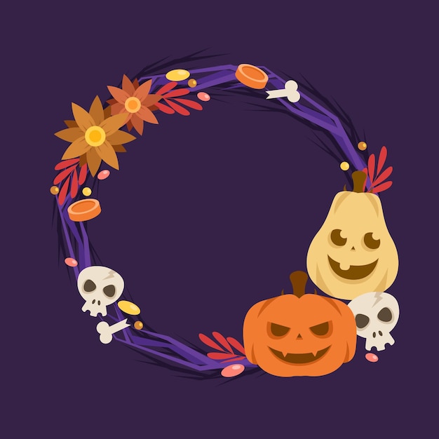 Vector gratuito plantilla de marco de halloween plano dibujado a mano