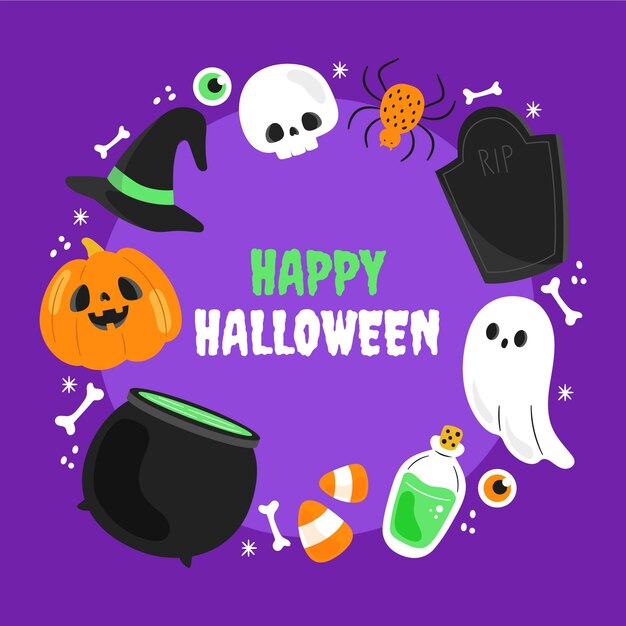 Plantilla de marco de halloween plano dibujado a mano