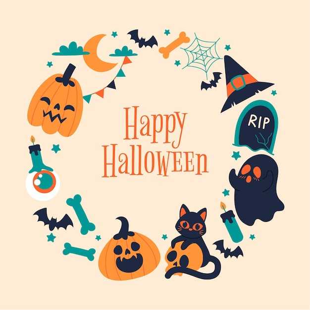 Vector gratuito plantilla de marco de halloween plano dibujado a mano