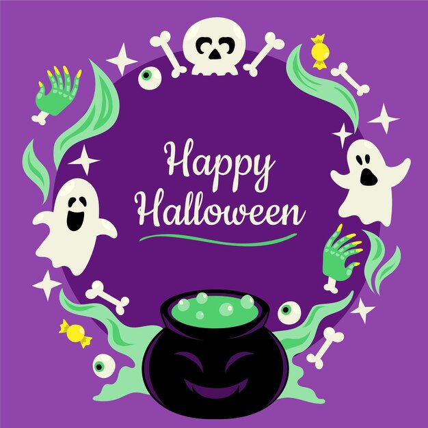 Plantilla de marco de halloween plano dibujado a mano
