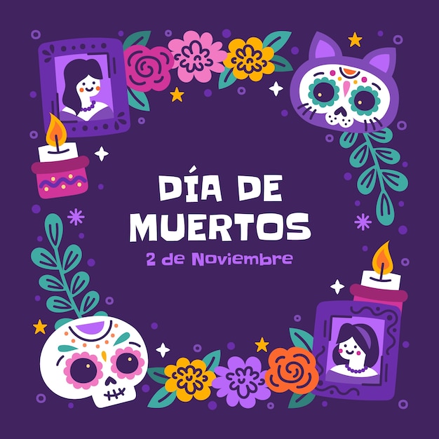 Plantilla de marco plano para celebración de dia de muertos