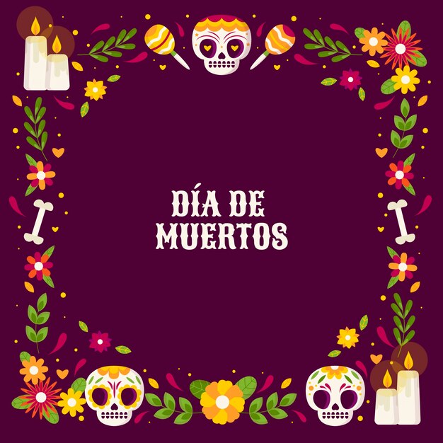 Plantilla de marco plano para celebración de dia de muertos