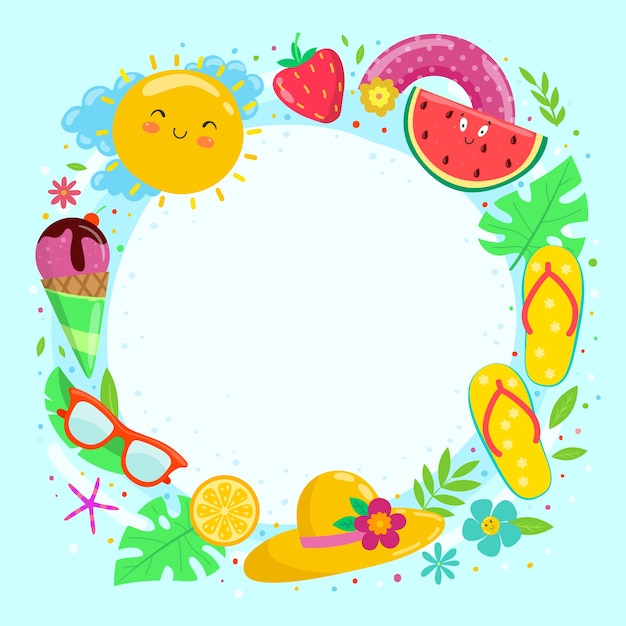 Plantilla de marco plano para la celebración de la temporada de verano