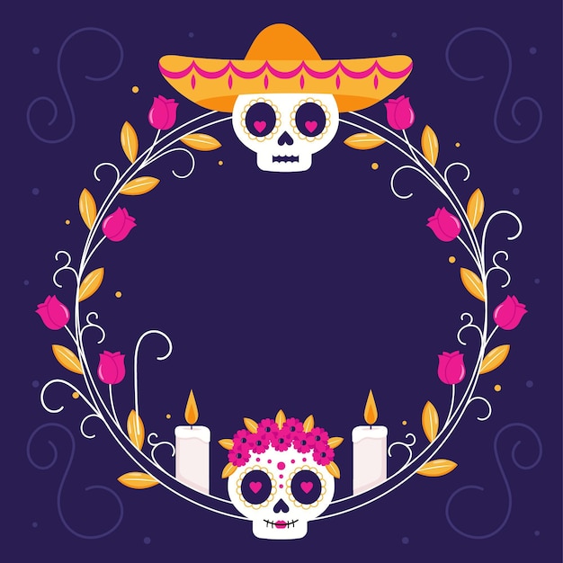 Plantilla de marco plano dia de muertos