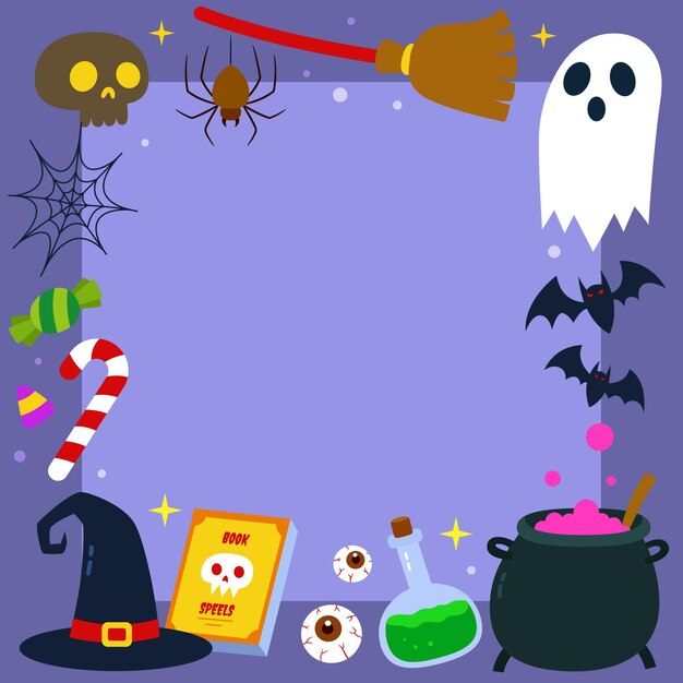 Plantilla de marco plano de halloween dibujado a mano