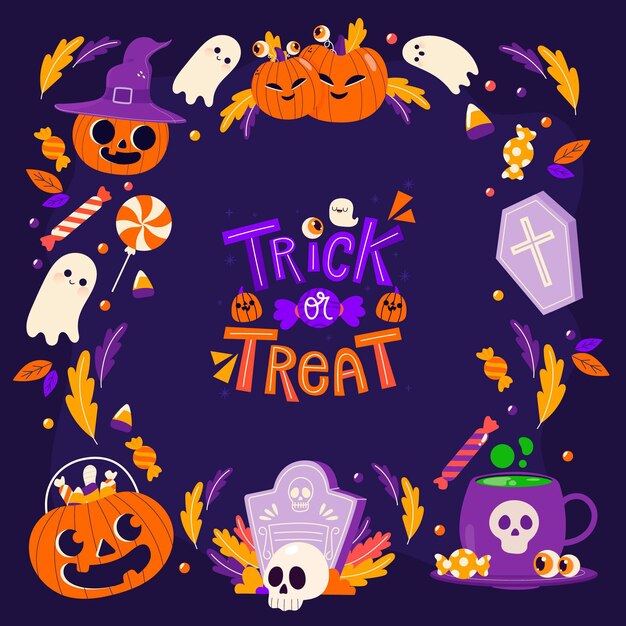 Plantilla de marco plano de halloween dibujado a mano