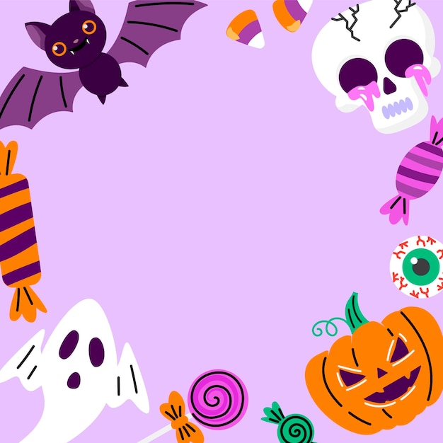 Plantilla de marco de redes sociales de halloween plana dibujada a mano