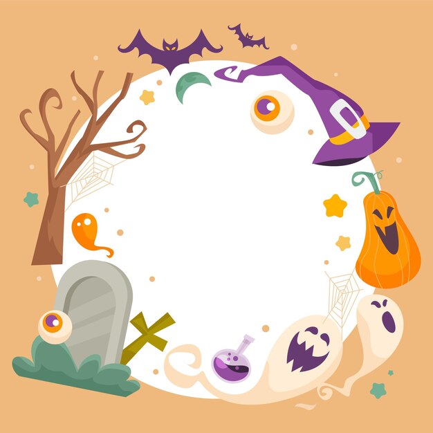 Plantilla de marco de redes sociales de halloween plana dibujada a mano