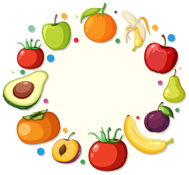 Vector gratuito plantilla de marco redondo de frutas y verduras