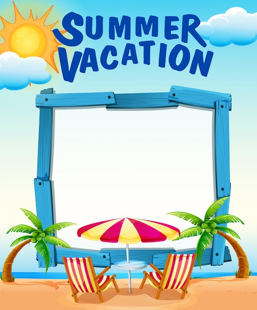 Vector gratuito plantilla de marco con vacaciones de verano en la playa
