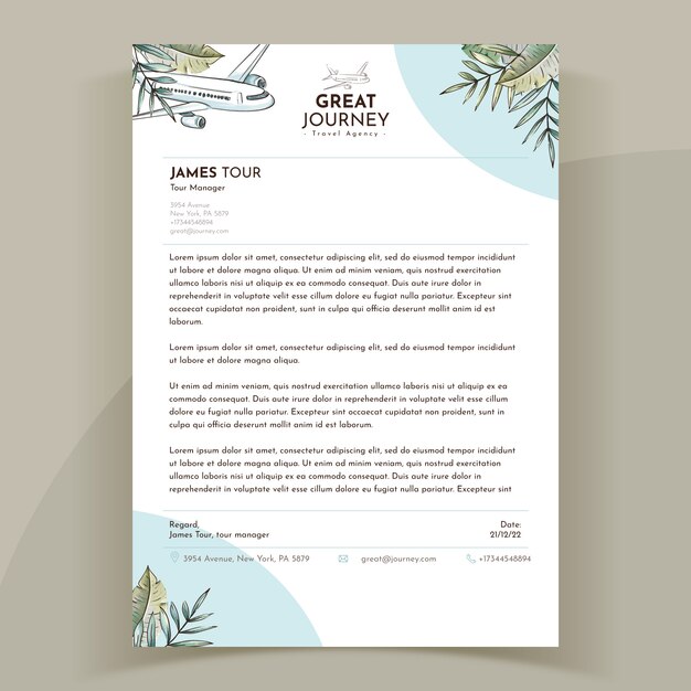 Plantilla de membrete de agencia de viajes dibujada a mano