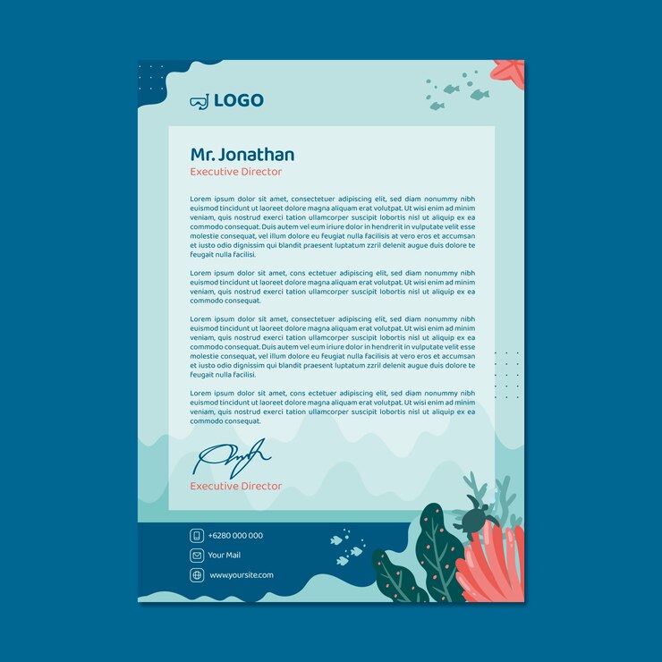 Vector gratuito plantilla de membrete de buceo dibujado a mano