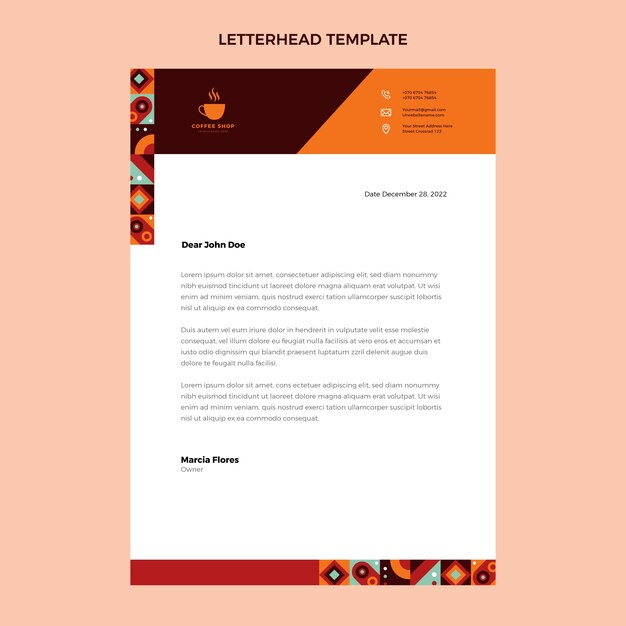 Plantilla de membrete de cafetería de diseño plano