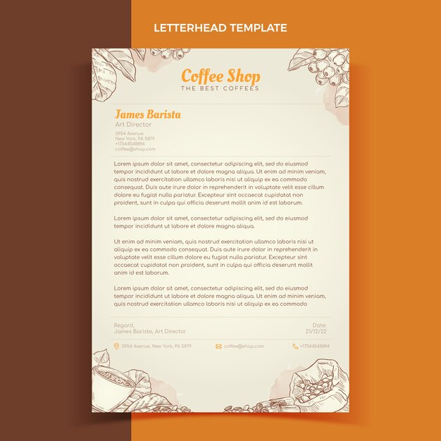 Plantilla de membrete de cafetería grabado dibujado a mano