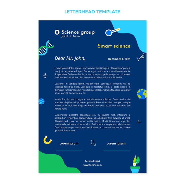 Vector gratuito plantilla de membrete de ciencia de diseño plano