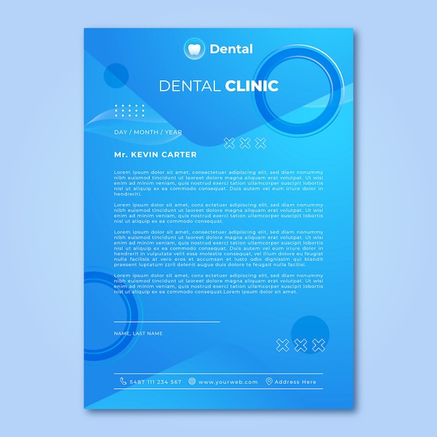 Vector gratuito plantilla de membrete de clínica dental degradada