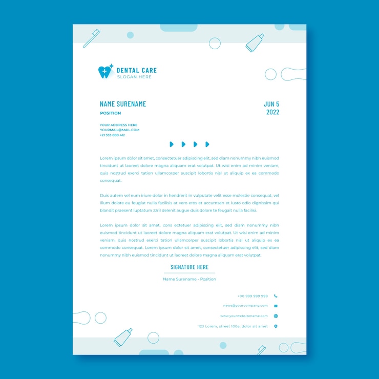 Vector gratuito plantilla de membrete de clínica dental plana