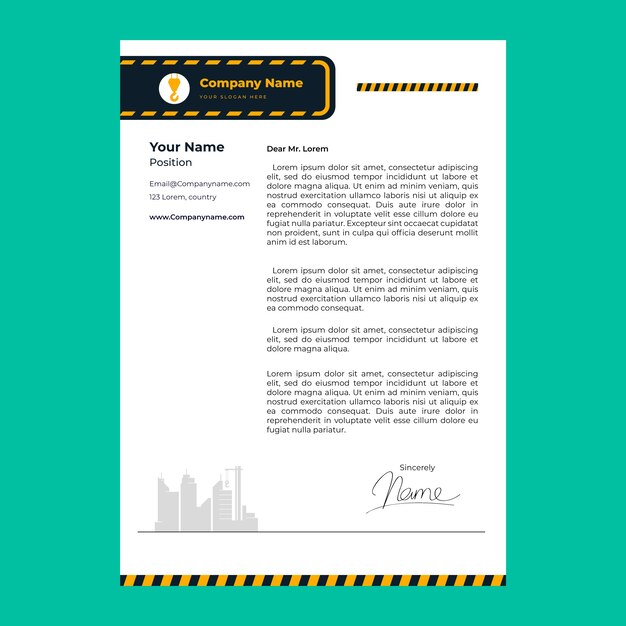 Plantilla de membrete de construcción plana