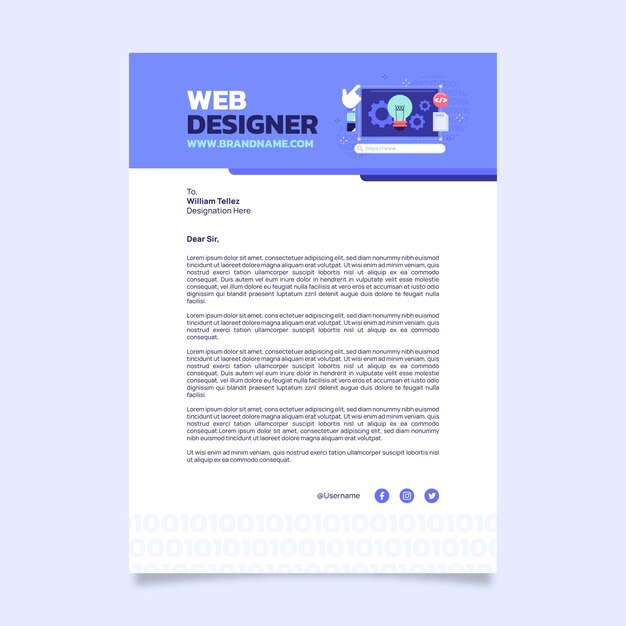 Plantilla de membrete de diseñador web de diseño plano
