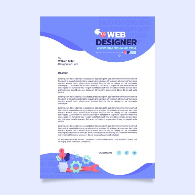 Plantilla de membrete de diseñador web de diseño plano