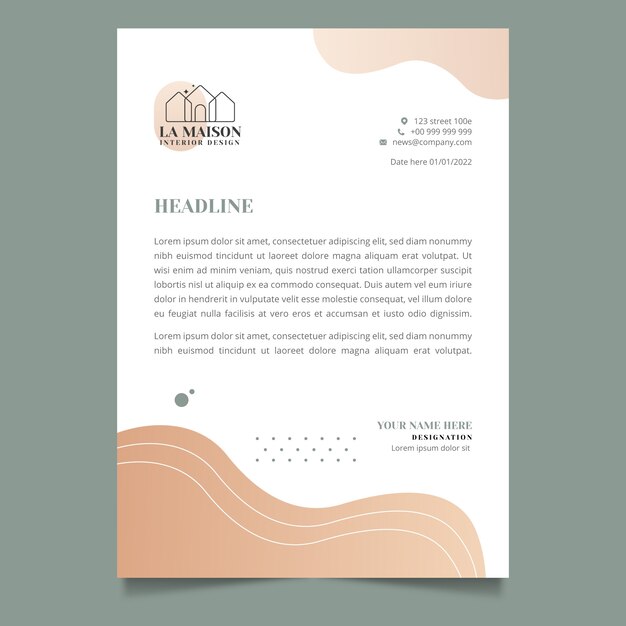 Plantilla de membrete de diseño de interiores degradado