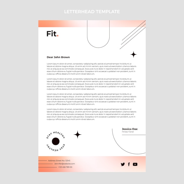 Plantilla de membrete de fitness degradado