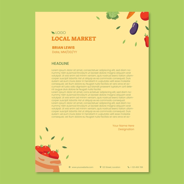 Plantilla de membrete de mercado local dibujado a mano