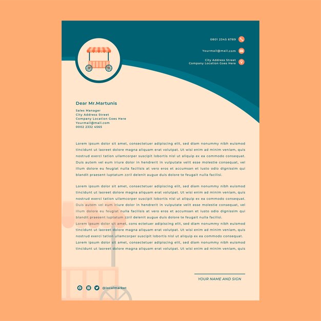 Plantilla de membrete de mercado local de diseño plano
