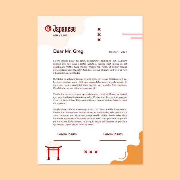 Plantilla de membrete mínimo de restaurante japonés