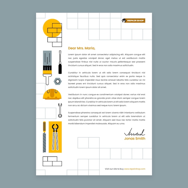 Plantilla de membrete de negocio de taller de reparación plana